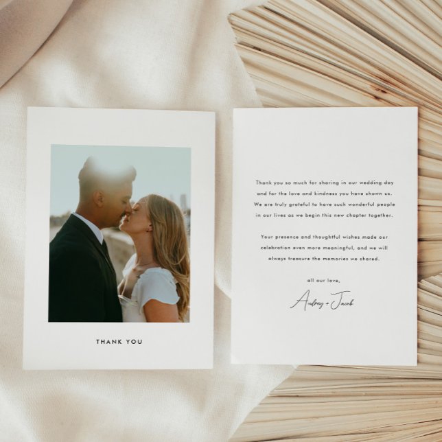 Cartão De Agradecimento Modern Minimalistic Script Wedding Photo (Criador carregado)