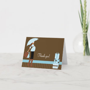Cartão De Agradecimento Modern Mom Blue / Brown Folded Thank you notes