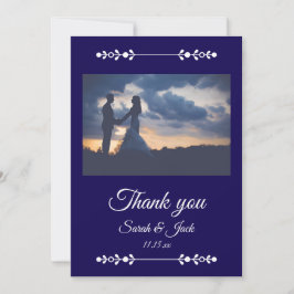 Cartão De Agradecimento Modern Navy & White Wedding Flat Thank You Card