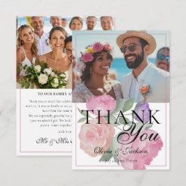 Cartão De Agradecimento Modern Pink & Purple Floral Wedding Thank You 