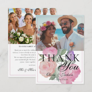 Cartão De Agradecimento Modern Pink & Purple Floral Wedding Thank You 