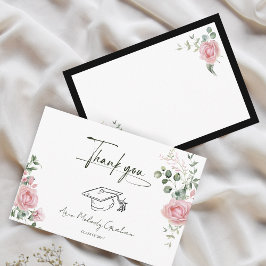 Cartão De Agradecimento Modern Pink Roses Script Graduation