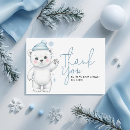 Cartão De Agradecimento Modern Polar Bear Winter Baby Boy Shower