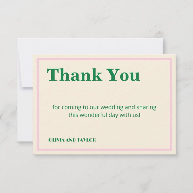 Cartão De Agradecimento Modern Retro Striped  Wedding Information  (Frente)