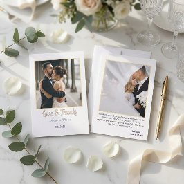 Cartão De Agradecimento Modern Retro Typography Faux Gold Photo Wedding