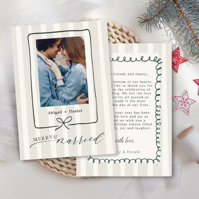 Cartão De Agradecimento Modern Ribbon Hand Drawn Frame Photo Wedding (Criador carregado)