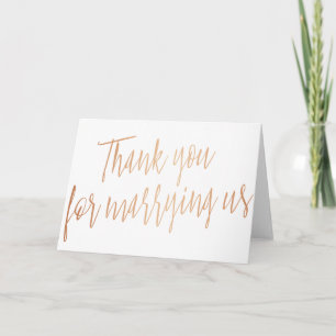 Cartão De Agradecimento Modern Rose Gold "Thank you for marring us"