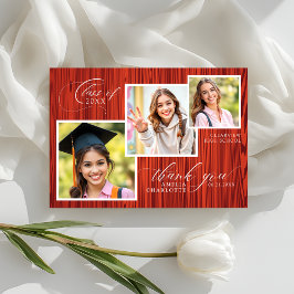 Cartão De Agradecimento Modern Rustic Photo Collage Graduation