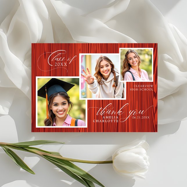 Cartão De Agradecimento Modern Rustic Photo Collage Graduation (Criador carregado)