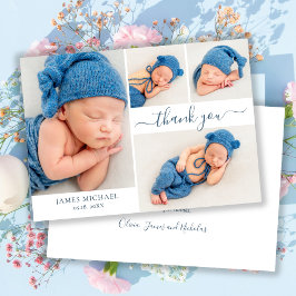 Cartão De Agradecimento Modern Script 4 Photo Collage Baby Boy Obrigado