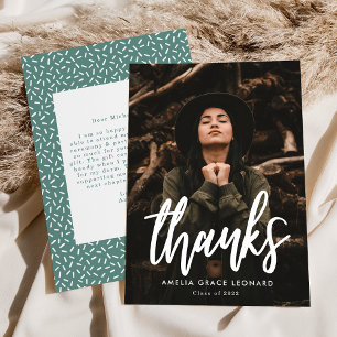 Cartão De Agradecimento Modern Script Teal Green Photo Graduation