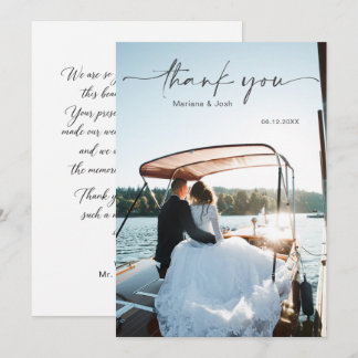 Cartão De Agradecimento Modern Script Wedding Photo Thank You Card