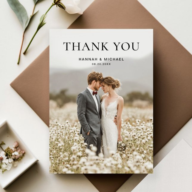 Cartão De Agradecimento Modern Simple 2 Photo Wedding Thank You Card (Criador carregado)