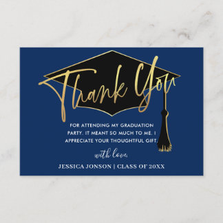 Cartão De Agradecimento Modern Simple Minimalist Golden Navy Graduation