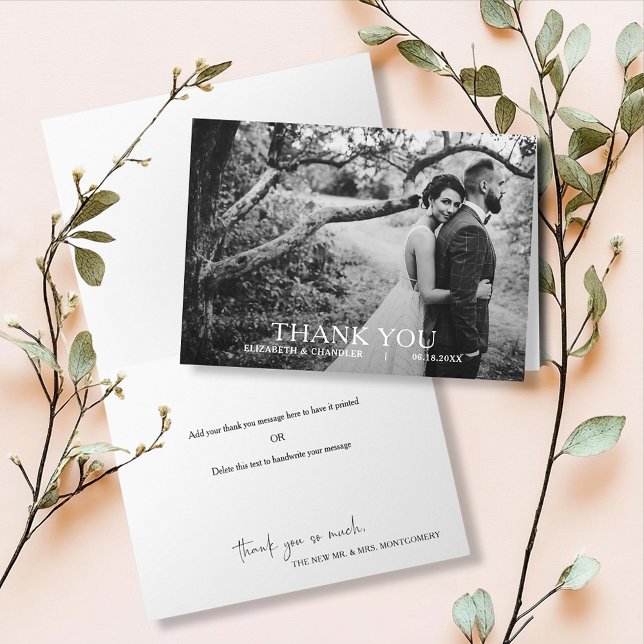 Cartão De Agradecimento Modern Simple Wedding Photo Thank You (Modern simple wedding photo fold thank you notes)