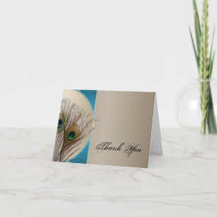 Cartão De Agradecimento Modern Taupe Aqua Peacock Feather Thank You