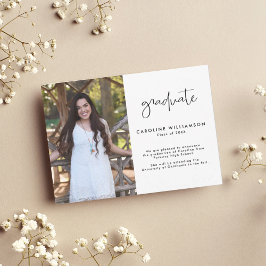 Cartão De Agradecimento Modern Trendy Script Photo Graduation Announcement