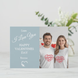 Cartão De Agradecimento Modern Valentine’s Day Photo Card  Light Blue Gray