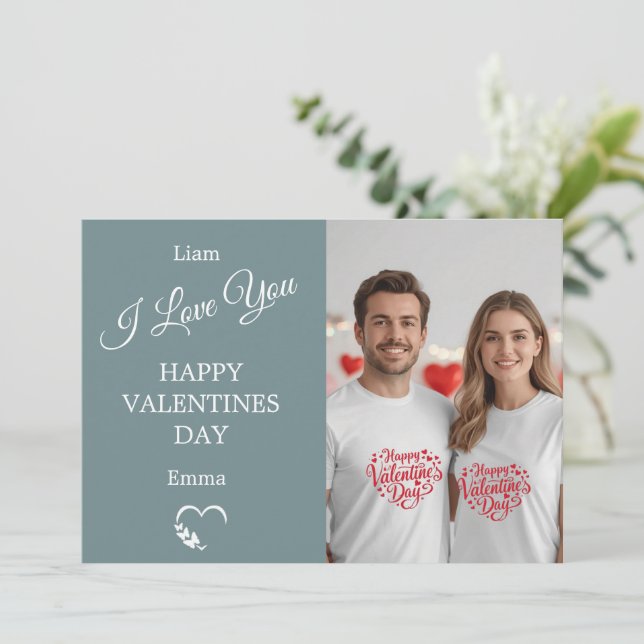 Cartão De Agradecimento Modern Valentine’s Day Photo Card – Slate Gray (Em pé/Frente)
