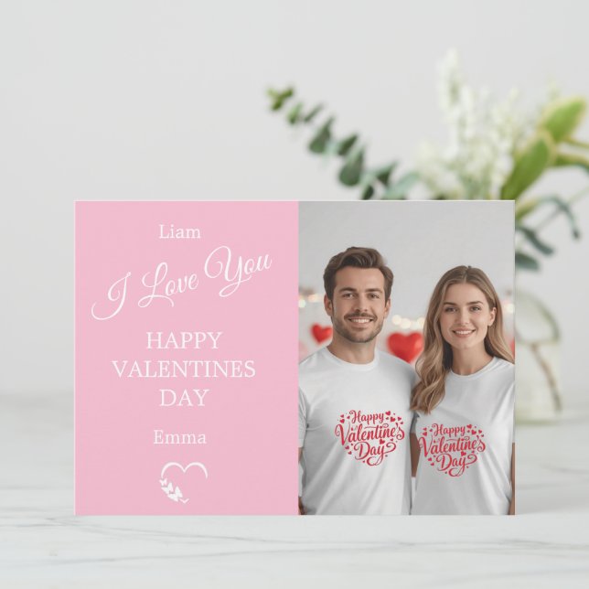Cartão De Agradecimento Modern Valentine’s Day Photo Card – Soft Coral (Em pé/Frente)