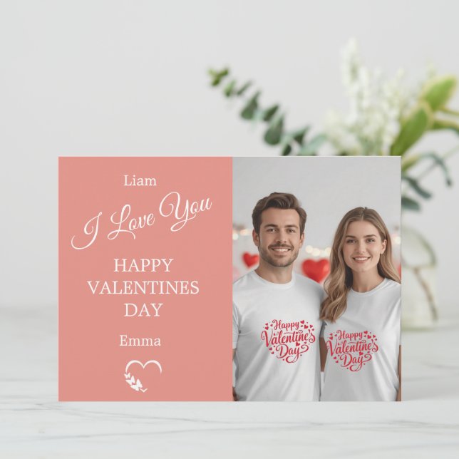 Cartão De Agradecimento Modern Valentine’s Day Photo Card – Soft Coral (Em pé/Frente)