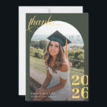 Cartão De Agradecimento Modern Vertical Arch Photo Graduation<br><div class="desc">Express your gratitude with these photo graduation thank you cards featuring a clean and chic arch portrait vertical photo framed by a rich green backdrop and gold script. Designed for a high school senior class or college university grad, this elegant and stylish layout feels both modern and simple. Personalize your...</div>