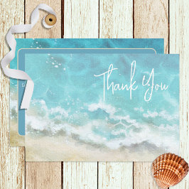 Cartão De Agradecimento Modern Watercolor Beach & Sea Wedding