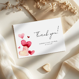 Cartão De Agradecimento Modern Watercolor Hearts Romantic Baby Shower