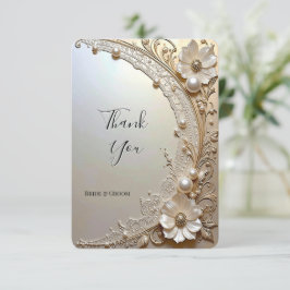Cartão De Agradecimento Modern White Flowers Pearls Thank You Card