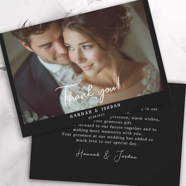 Cartão De Agradecimento Moderno, 1 foto, caligrafia, casamento. (Criador carregado)