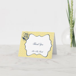 Cartão De Agradecimento Moderno Azul Amarelo Listrado Casamento Agradecime