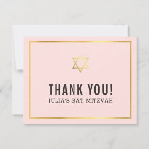 Cartão De Agradecimento MODERNO BAT MITZVAH simples obrigado rosa-estrela-