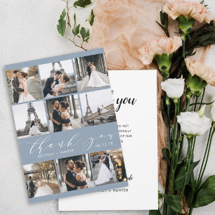 Cartão De Agradecimento Moderno Caligrafia 9 Fotografia Colagem Dusty Blue
