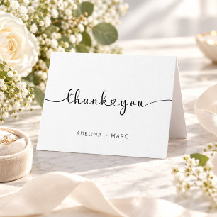 Cartão De Agradecimento Moderno Casamento de Corações Simples e Elegantes