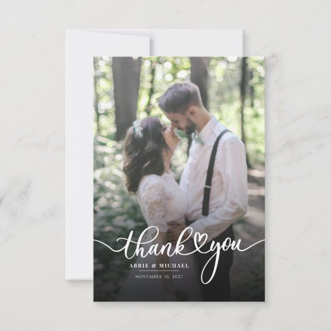 Cartão De Agradecimento Moderno de Foto de Casamento (Frente)