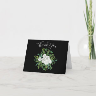 Cartão De Agradecimento Moderno Elegante de Casamento Rosa Branco Negro