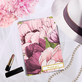 Cartão De Agradecimento Moderno Elegante Floral Rosas Peônias Agradeciment
