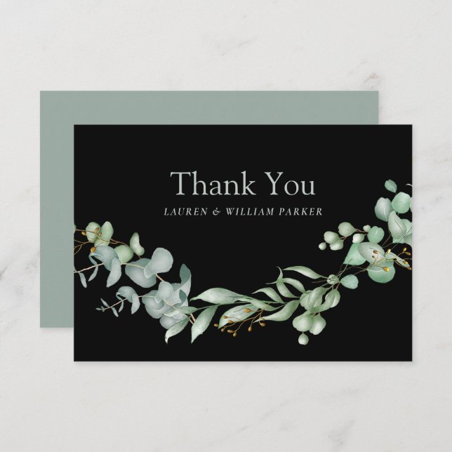 Cartão De Agradecimento Moderno Greenery Black Sage Simples Obrigado (Frente/Verso)
