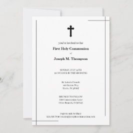 Cartão De Agradecimento Moderno Negro e Branco Primeira Comunhão Sagrada