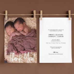 Cartão De Agradecimento Moderno Obrigado Foto do Twin Baby Personalizada