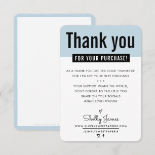 Cartão De Agradecimento MODERNO OBRIGADO O cliente inserir azul pálido