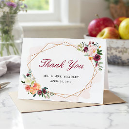 Cartão De Agradecimento Moderno Quadro Geométrico Chic Floral Obrigado