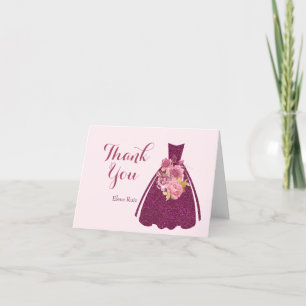 Cartão De Agradecimento Moderno Quinceañera Glitter