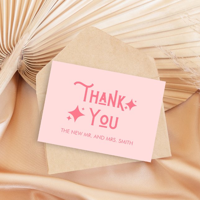 Cartão De Agradecimento Moderno Rosa Nada Rico Apenas Adora Casamento (Pink Modern Just Love Wedding Thank you Card)