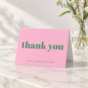 Cartão De Agradecimento Moderno Rosa Verde Personalizado Bat Mitzvah