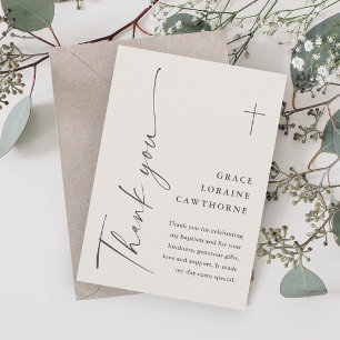 Cartão De Agradecimento Moderno Script Elegante Batismo Neutro em Gênero
