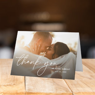 Cartão De Agradecimento Moderno Simples Elegante Foto Casamento Dobrado