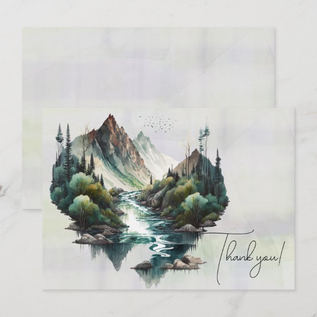 Cartão De Agradecimento Mola d'água e suas montanhas (Frente/Verso)
