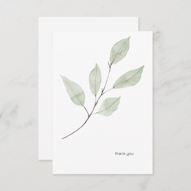 Cartão De Agradecimento Mola de Aquarela Verde Branco Personalizado (Frente/Verso)
