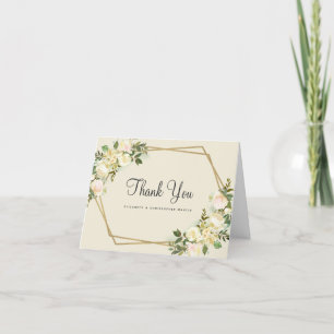 Cartão De Agradecimento Mola Floral Dourada de Moldura Rosa de Casamento L